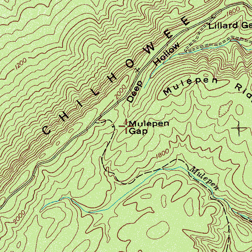 Topographic Map of Mulepen Gap, TN