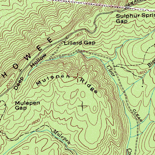 Topographic Map of Mulepen Ridge, TN