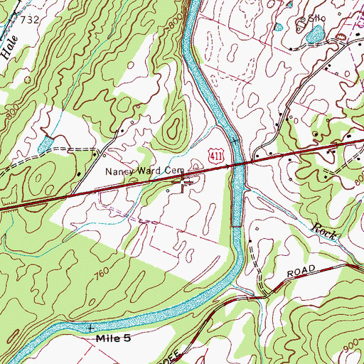 Topographic Map of Nancy Ward Cemetery, TN