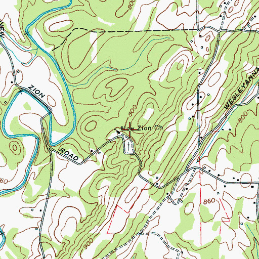Topographic Map of New Zion Baptist Church, TN