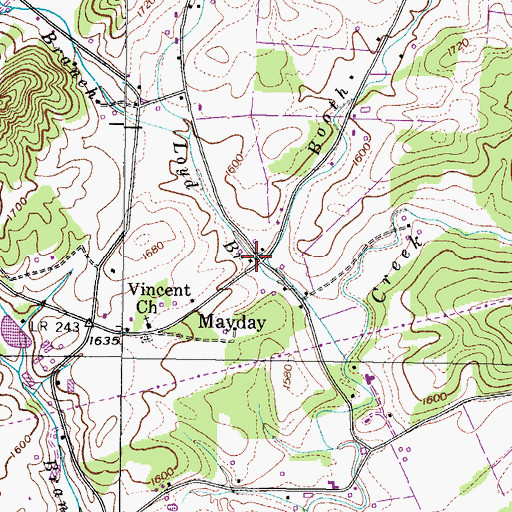 Topographic Map of Booth Branch, TN