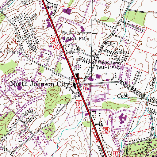 Topographic Map of North Johnson City, TN