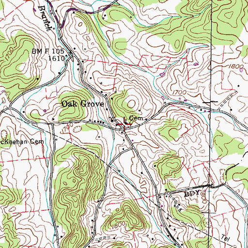 Topographic Map of Oak Grove, TN