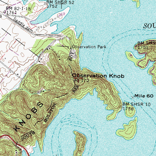 Topographic Map of Observation Knob, TN