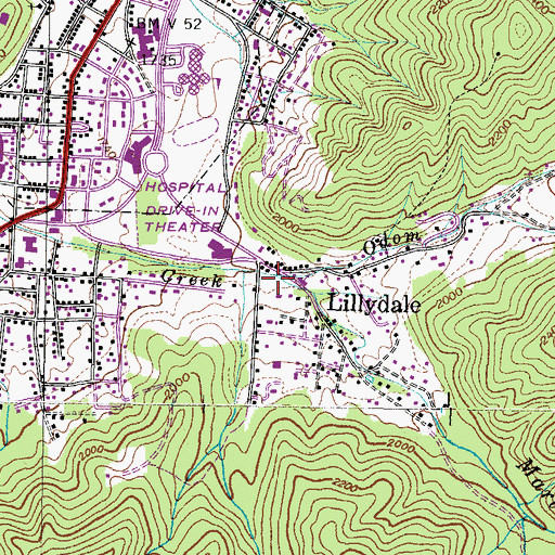 Topographic Map of Odom Branch, TN