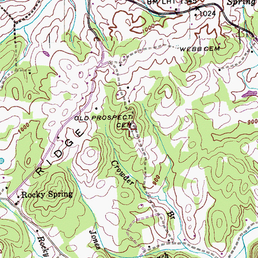 Topographic Map of Old Prospect Cemetery, TN