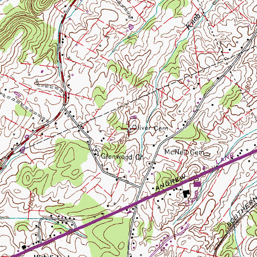 Topographic Map of Oliver Cemetery, TN