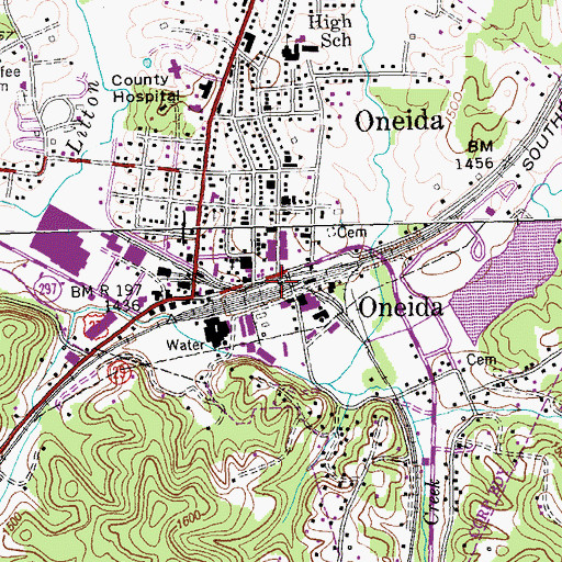 Topographic Map of Oneida, TN