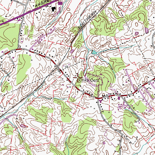 Topographic Map of Onks Cemetery, TN
