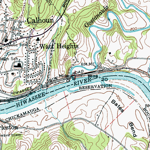 Topographic Map of Oostanaula Creek, TN