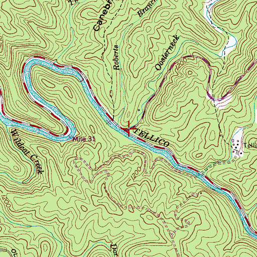 Topographic Map of Oosterneck Creek, TN