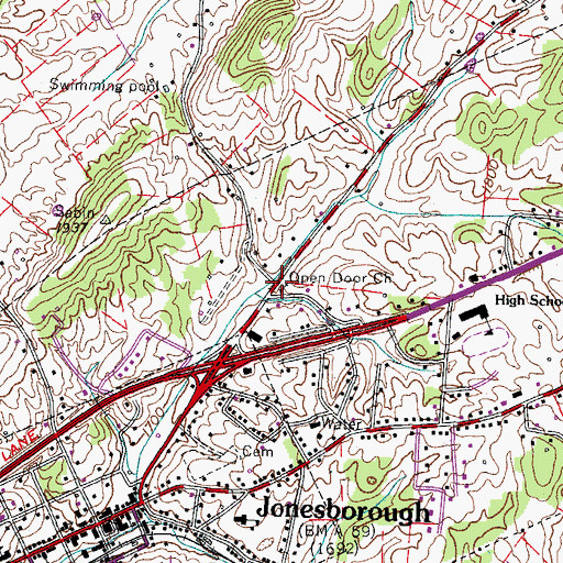 Topographic Map of Open Door School, TN