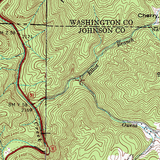 Topographic Map of Owens Branch, TN