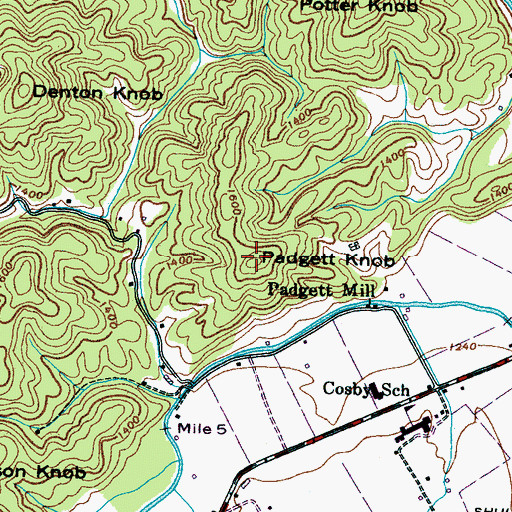 Topographic Map of Padgett Knob, TN