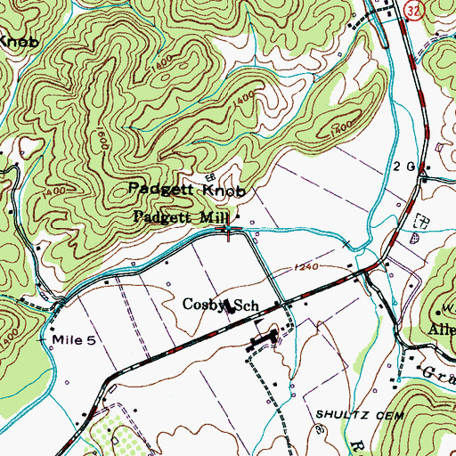 Topographic Map of Padgett Mill, TN
