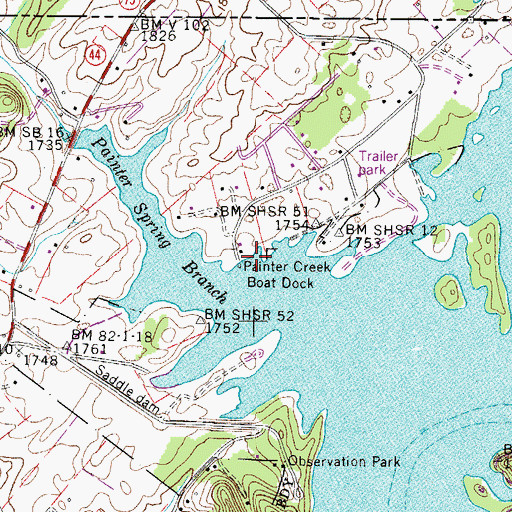 Topographic Map of Painter Creek Boat Dock, TN