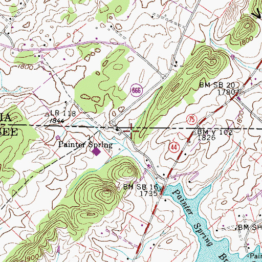 Topographic Map of Painter Spring, TN