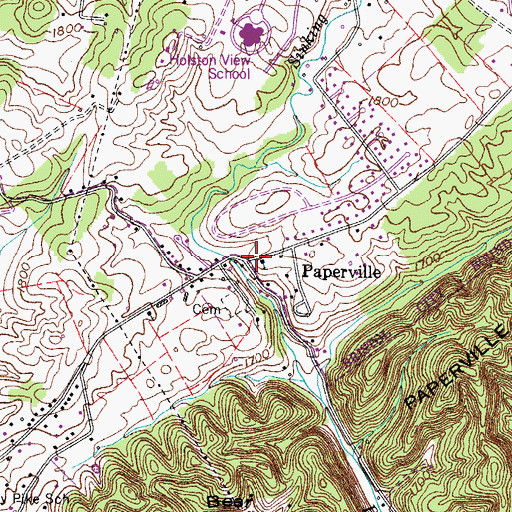 Topographic Map of Paperville, TN