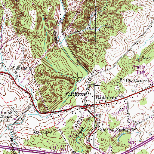 Topographic Map of Paperville Creek, TN