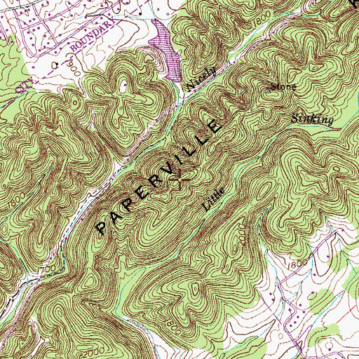Topographic Map of Paperville Knobs, TN