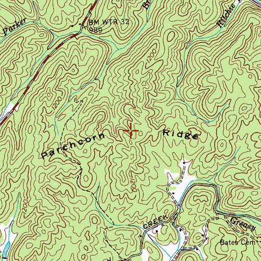 Topographic Map of Parchcorn Ridge, TN