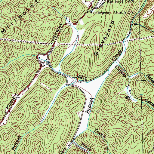 Topographic Map of Parker Branch, TN