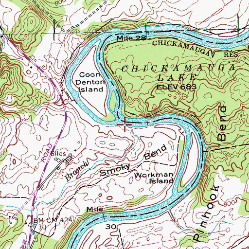 Topographic Map of Parker Branch, TN