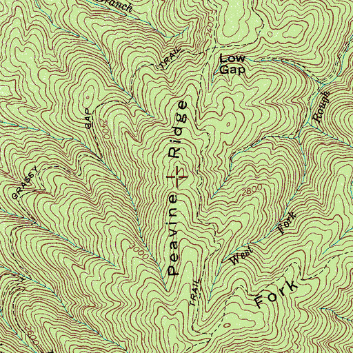 Topographic Map of Peavine Ridge, TN
