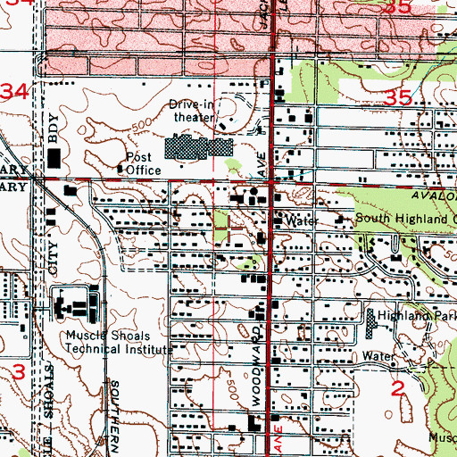 Topographic Map of Highland Park, AL