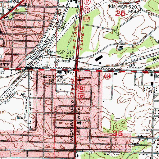 Topographic Map of Highland Park Church of Christ, AL