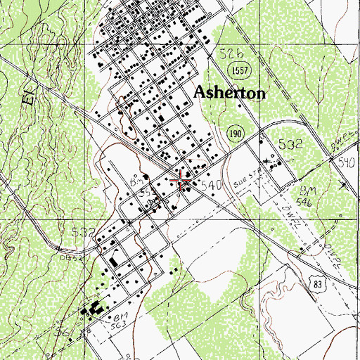 Topographic Map of Asherton, TX