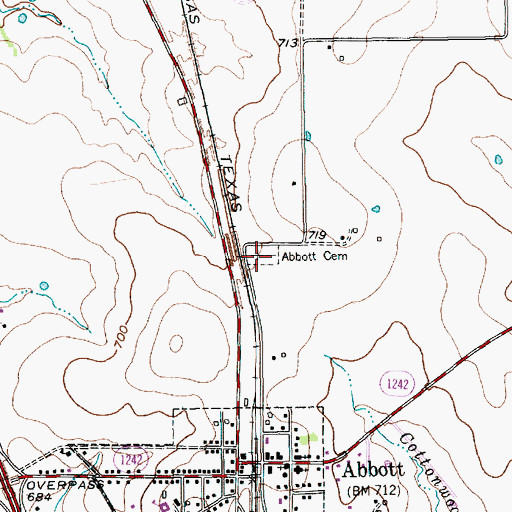 Topographic Map of Abbott Cemetery, TX