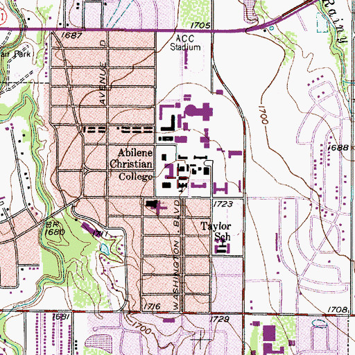 Topographic Map of Abilene Christian University, TX