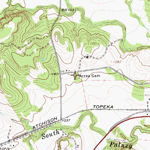 Topographic Map of Acrea Cemetery, TX