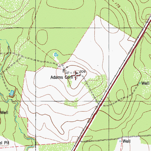 Topographic Map of Adams Cemetery, TX