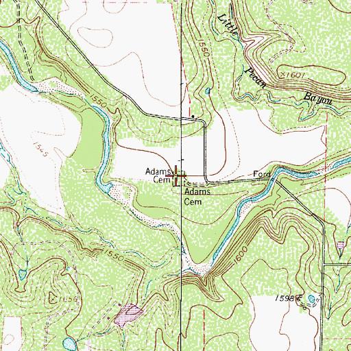 Topographic Map of Adams Cemetery, TX