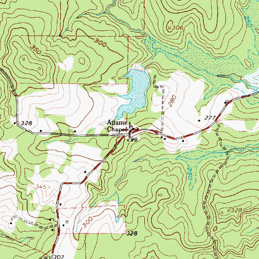 Topographic Map of Adams Chapel, TX