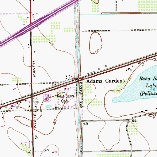 Topographic Map of Adams Gardens, TX