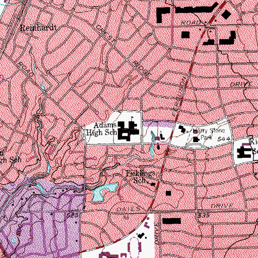 Topographic Map of Adams High School, TX