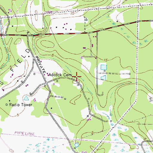 Topographic Map of Adcock Cemetery, TX