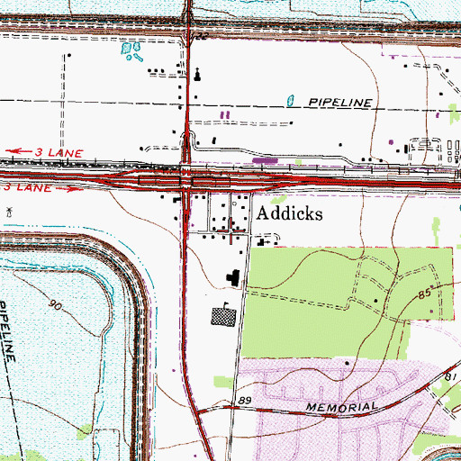 Topographic Map of Addicks, TX