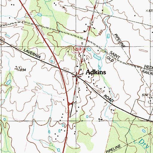 Topographic Map of Adkins, TX