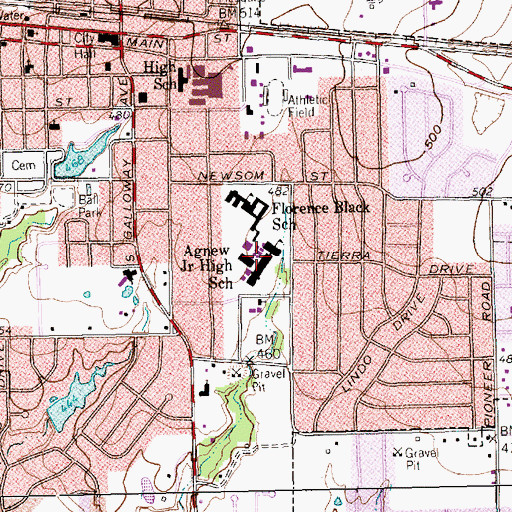 Topographic Map of Agnew Junior High School, TX