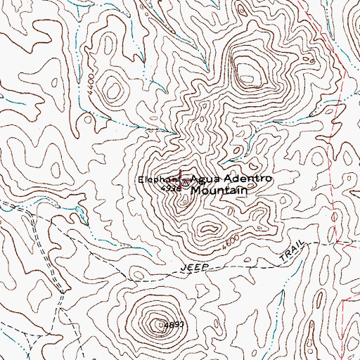 Topographic Map of Agua Adentro Mountain, TX
