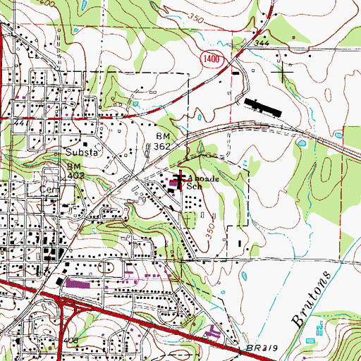 Topographic Map of Ahoads School, TX