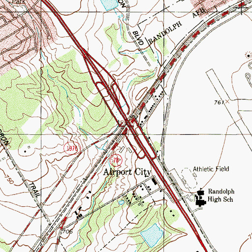 Topographic Map of Airport City, TX