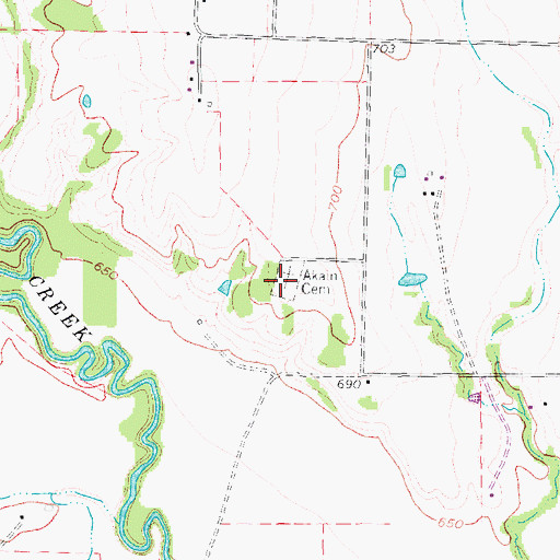 Topographic Map of Akain Cemetery, TX