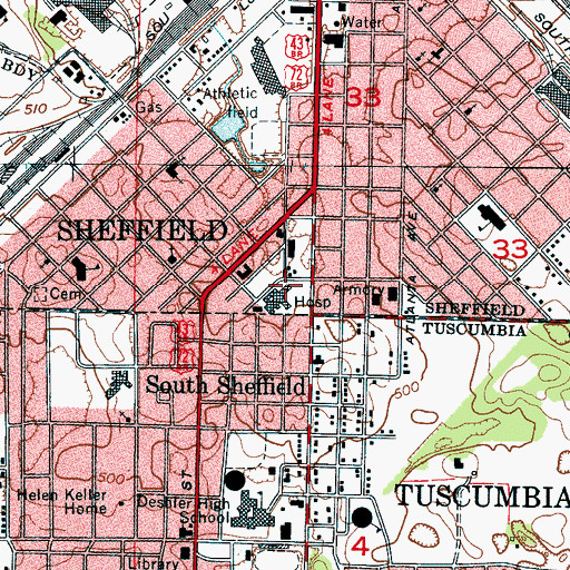 Topographic Map of Helen Keller Hospital, AL