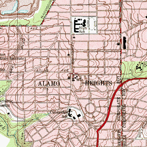Topographic Map of Alamo Heights, TX