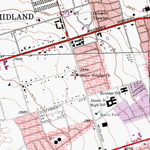 Topographic Map of Alamo Heights Church, TX